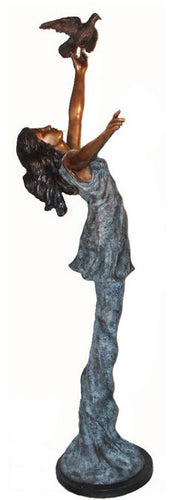 Life Size Girl Holding Bird Bronze Sculpture