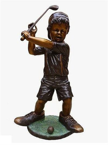 Bronze Golfer Boy Statue in Daddy's Shoes