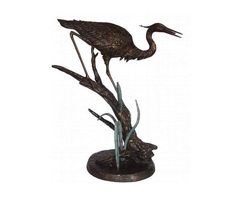 Bronze Heron on a Branch Fountain Statue