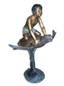 Bronze Boy Riding His Turtle Bronze Statue