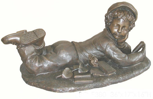 School Boy Reading Statue with Books Bronze Sculpture