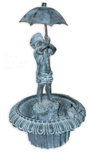 Bronze Boy with Umbrella Fountain Statue