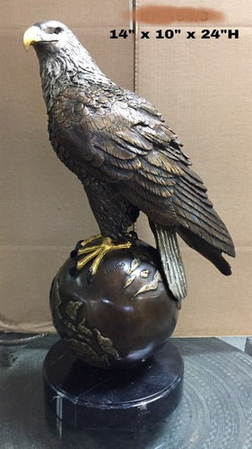 Bronze American Bald Eagle on Globe Sculpture