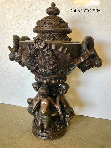 Classical Bronze Urn with Garland Design and Lid