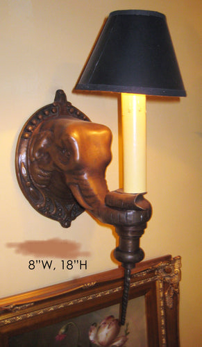 Bronze Elephant Wall Sconce with Lamp Shade