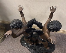 Load image into Gallery viewer, Bronze 2-Cherub Console Table Base Sculpture with Glass Top