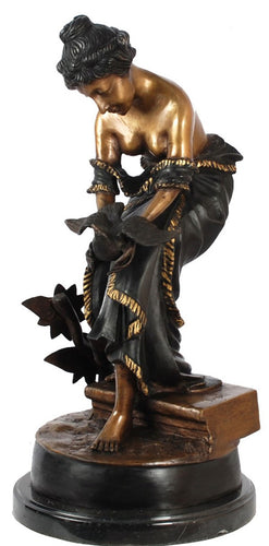 Semi-Nude Bronze Sculpture of Woman with Bird