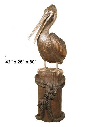Bronze Life Size Pelican Statue on Piling Statue