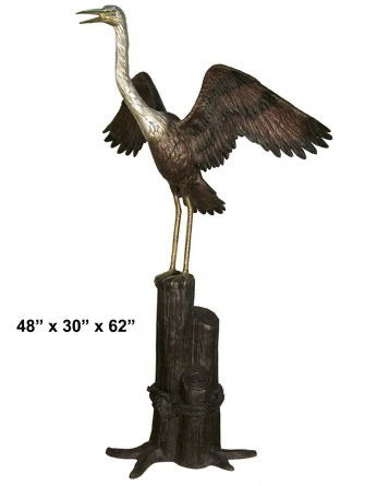 Large Bronze Crane Sculpture With Wings Outstretched