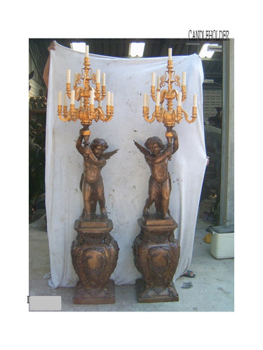 Life Size Bronze Angel Candle Holder Pair
