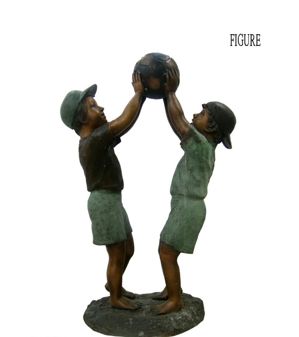 Bronze Soccer Boys Statue Holding Ball