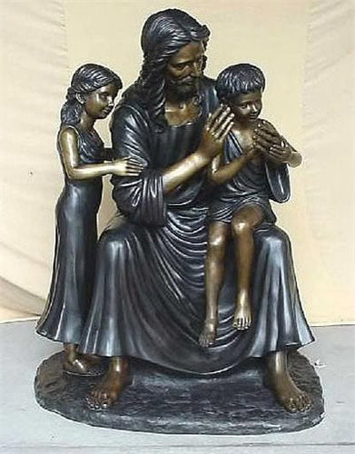 10”H Bronze Devoted Jesus Statue with Children