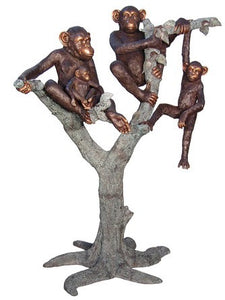 Life Size Bronze Chimpanzees in a Tree Statue