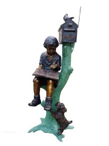 Bronze Reading Boy with Dog Mailbox Statue