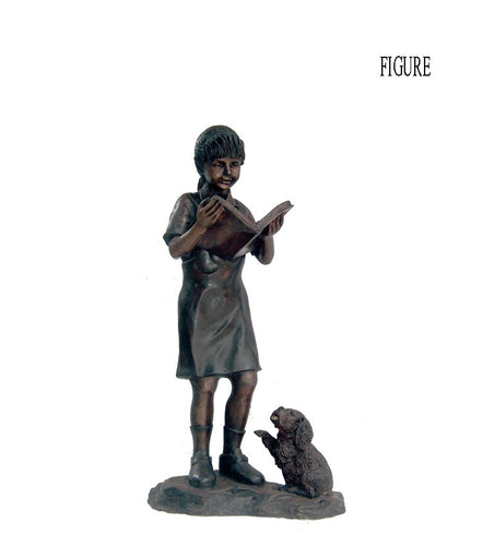 48”H Bronze Library Reading Girl with Dog Statue