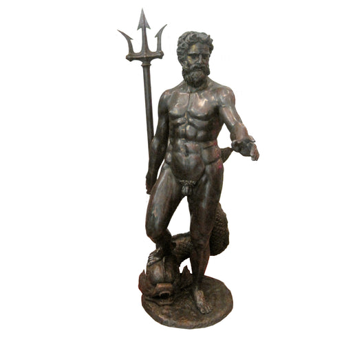 Bronze Life Size Neptune on Dolphin Statue
