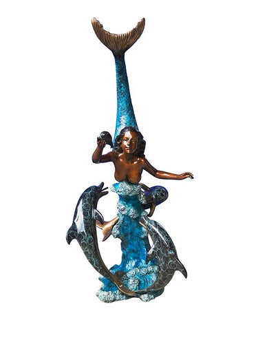 Bronze Life Size Mermaid Fountain Statue with Dolphins