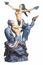 Load image into Gallery viewer, Bronze Life Size Mermaid and Dolphins Grand Fountain Statue