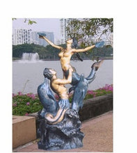 Load image into Gallery viewer, Bronze Life Size Mermaid and Dolphins Grand Fountain Statue