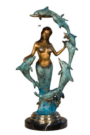 Bronze Mermaid With Circle of Dolphins Sculpture