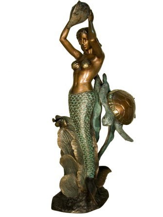Life Size Bronze Mermaid Statue with Turtle I