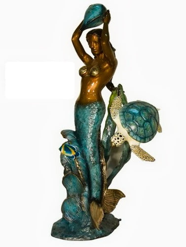 Life Size Bronze Mermaid Statue with Turtle II