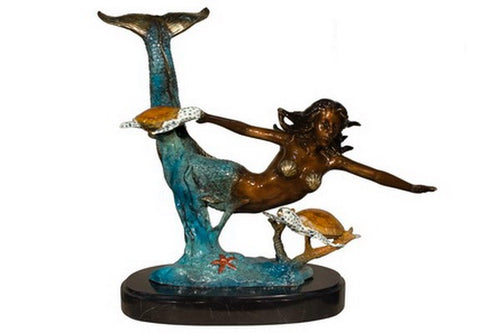 Bronze Mermaid Swimming with Turtles Sculpture