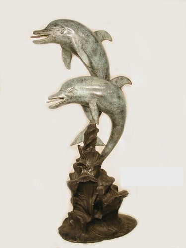 Bronze Leaping Dolphin Duo Fountain Statue II
