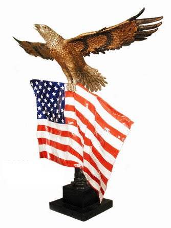 Life Size American Eagle Holding US Flag Bronze Sculpture