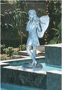 Bronze Standing Fairy With Flute Statue