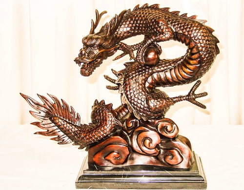 Bronze Asian Dragon with Orb Sculpture