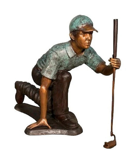 Bronze Kneeling Golfer Man Sculpture