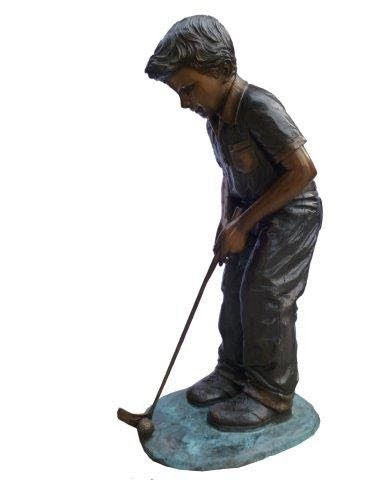 Bronze Golf Boy Statue Ready to Put