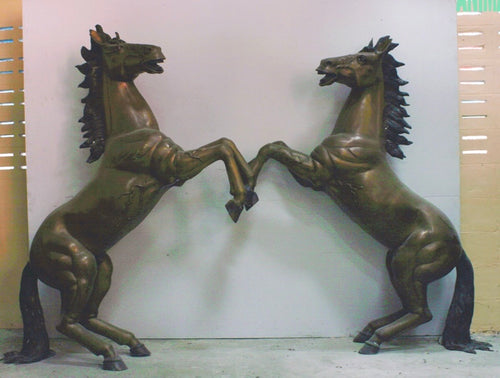 Life Size Bronze Rearing Mustang Horse Statues Pair