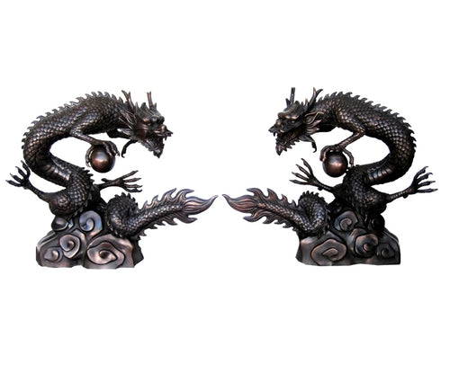 Bronze Chinese Dragon Sculptures Set