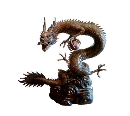 42”H Bronze Chinese Dragon Fountain Sculpture
