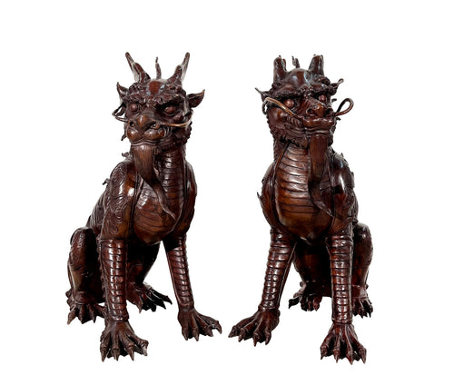 Large Bronze Foo Dragon Statues Pair