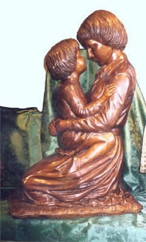 Mother Holding Child Closely - Bronze Sculpture