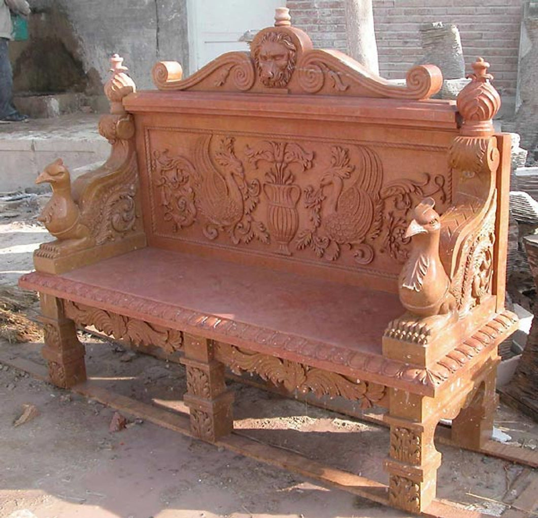 Grand Versailles Marble Bench with Peacock Designs