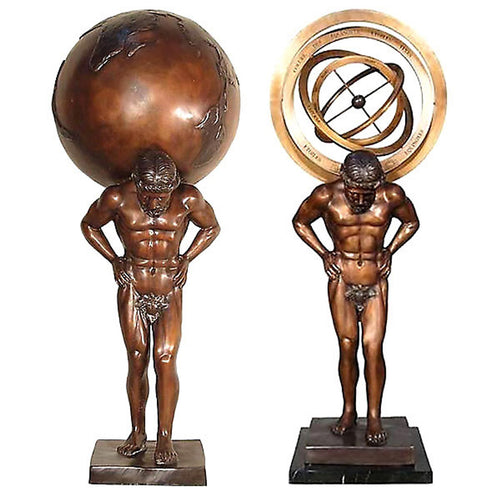 Bronze Atlas the Greek Titan Statues Pair