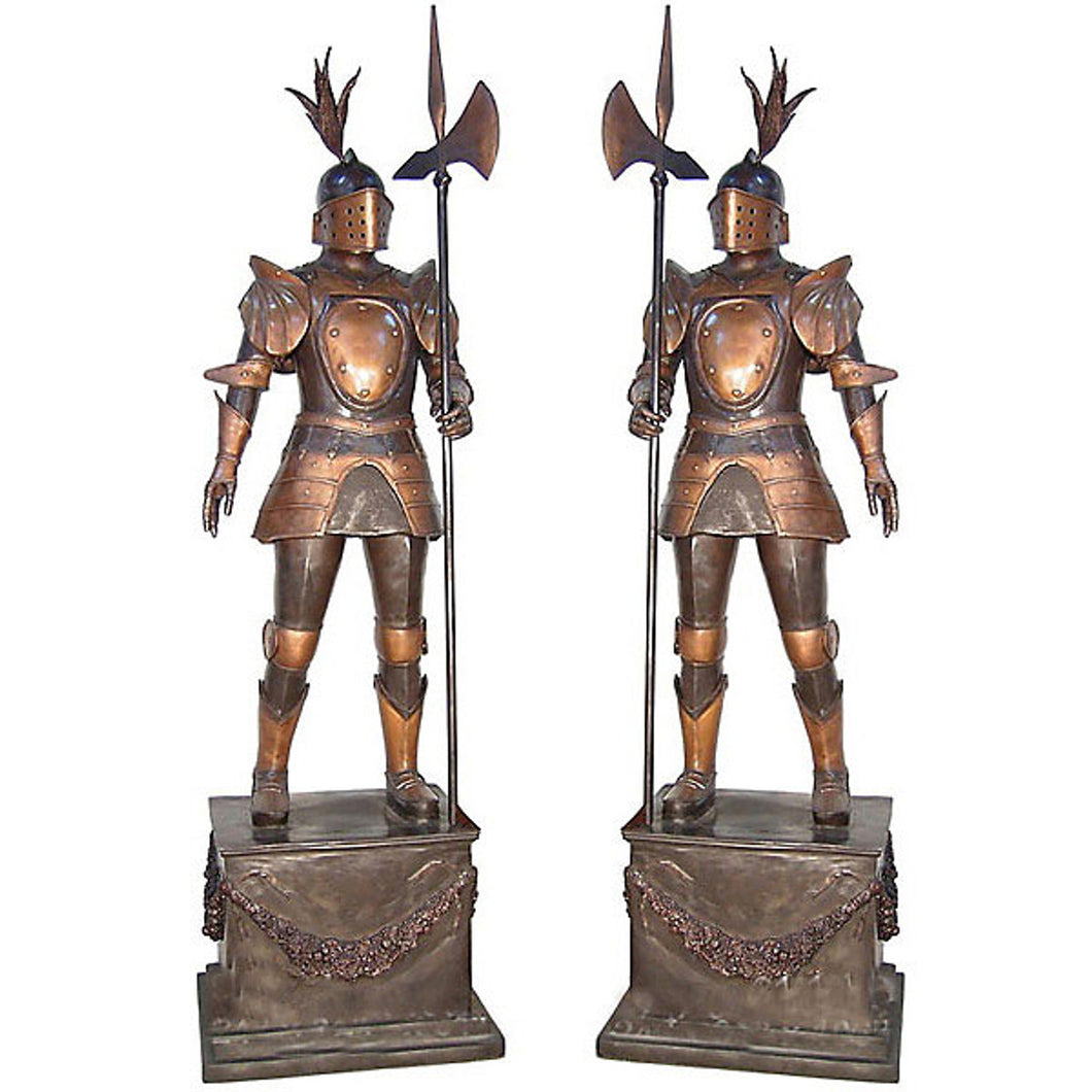 Bronze Life Size Medieval English Knight Bronze Statue Pair