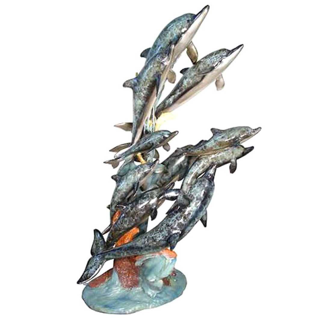 Life Size 10-Dolphin Bronze Fountain Statue