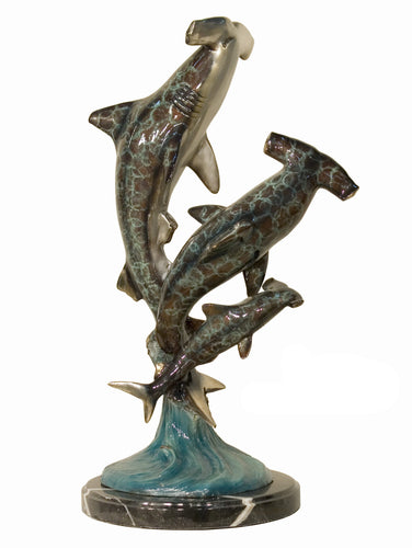 Bronze Trio of Hammerhead Shark Sculpture