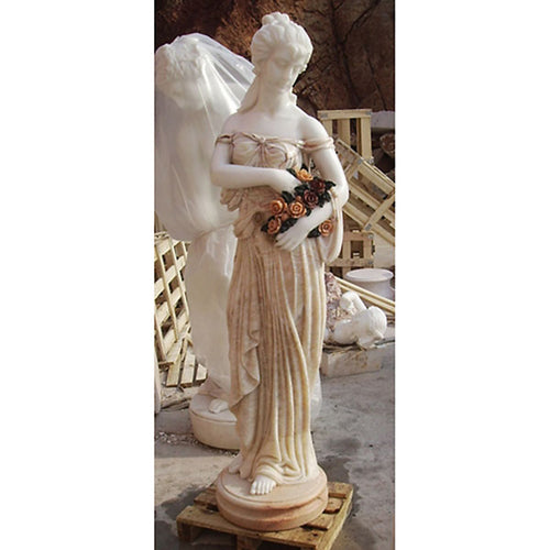 Classical Woman with Roses Marble Statue