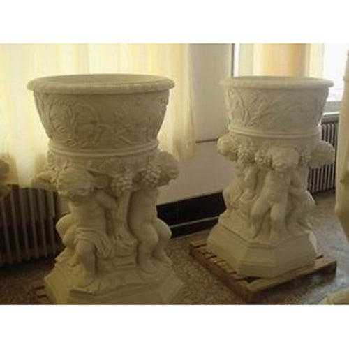 Pair of Chesterfield Cherub Marble Urns