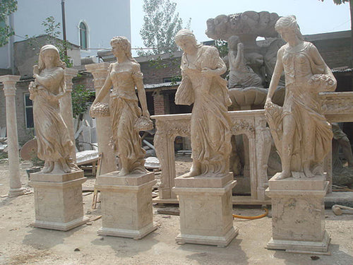 Four Seasons Woman Travertine Statues Set