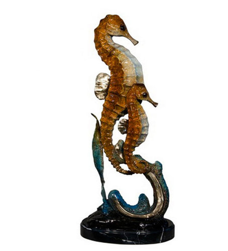 Bronze Seahorse Sculpture on Marble Base