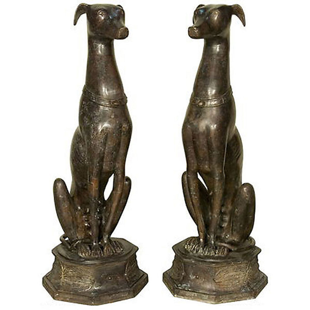 Bronze Whippet Statues Pair