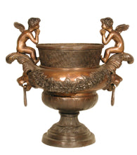 Load image into Gallery viewer, Large Bronze Cherub Urn with Lion Head Designs - 32”H