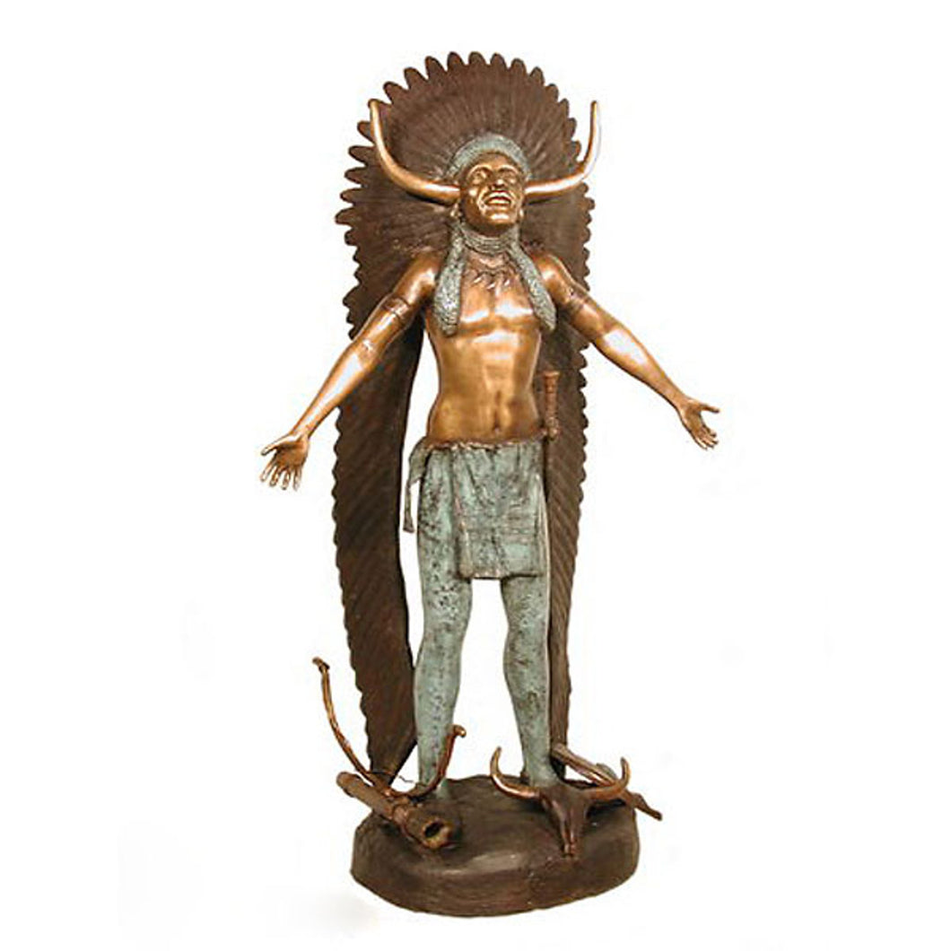 Bronze Native American Indian Chief Statue - 39”H